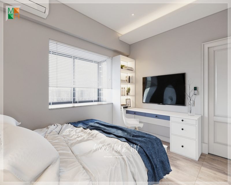 Kệ tủ tivi có hốc tủ gỗ công nghiệp màu trắng hiện đại đẹp tinh tế góp phần làm nên điểm nhấn ấn tượng mỗi khi bước chân vào căn phòng.