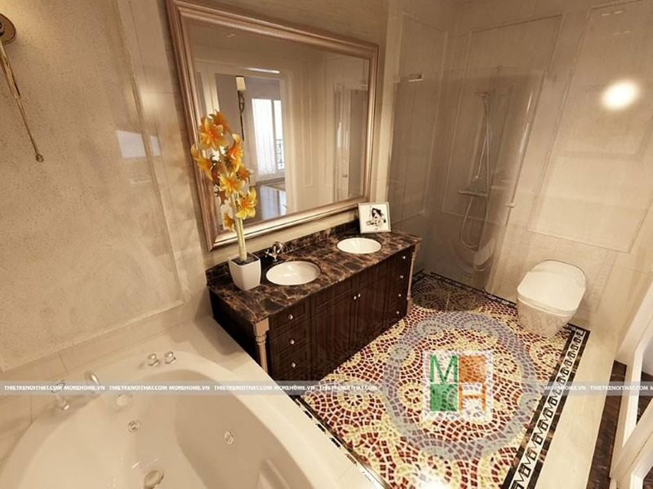 Mẫu đá ốp lavabo đẹp cho không gian phòng tắm của gia đình trở nên tinh tế và ấn tượng